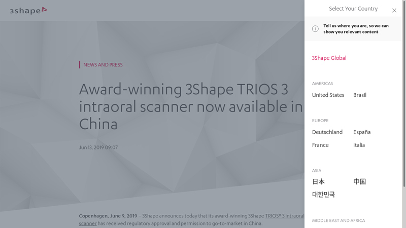 Image of TRIOS 3 scanner is available in China now
