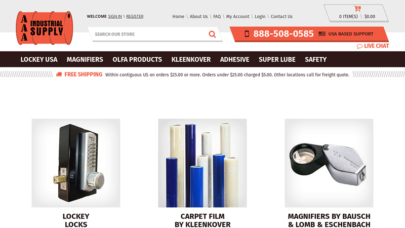 AAA Industrial Supply, Lockey Locks, Carpet Film, Olfa, Magnifiers