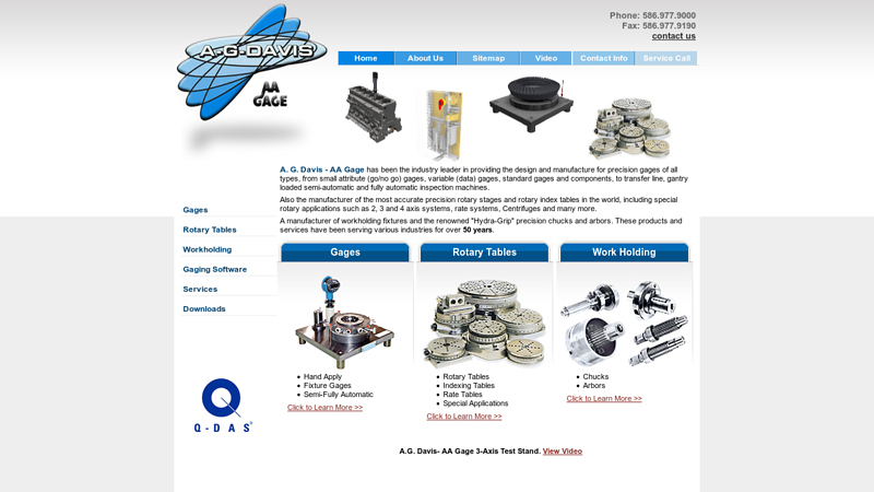 Precision Gages, Rotary Tables and Work Holding Fixtures by A. G. Davis - AA Gage in Detroit, Michigan area
