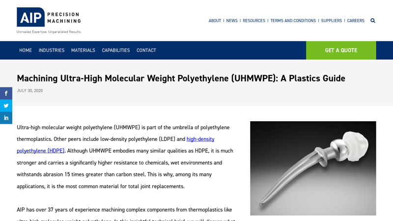 Image of Machining Ultra-High Molecular Weight Polyethylene (UHMWPE): A Plastics ...