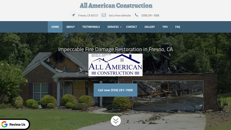 Fire damage restoration work in Fresno, CA, 93727