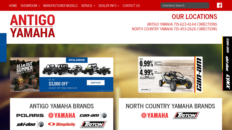 Antigo Yamaha & North Country Yamaha are ready to service all your power sports needs: sales, service & parts! Two locations in Wisconsin.
