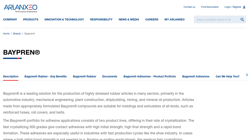 Image of Baypren庐 | ARLANXEO Website / Customer Portal