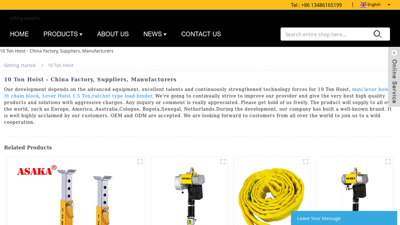 Image of Wholesale 10 Ton Hoist Manufacturers and Suppliers, Factory | ASAKA