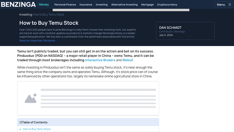 Image of How to Buy Temu Stock in the US in July 2024