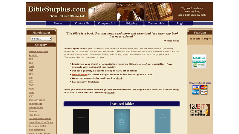 BibleSurplus.com wholesale discount pew bulk bibles