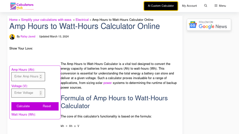 Image of Amp Hours to Watt-Hours Calculator Online