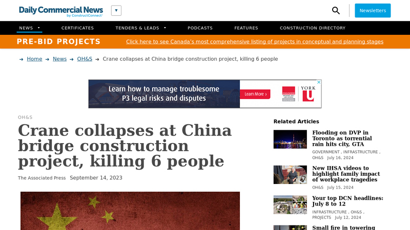 Image of Crane collapses at China bridge construction project, killing 6 people