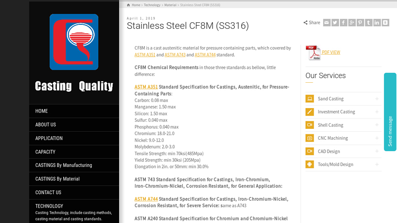 Image of Stainless Steel CF8M (SS316) | Sand Casting, Investment Casting & CNC ...