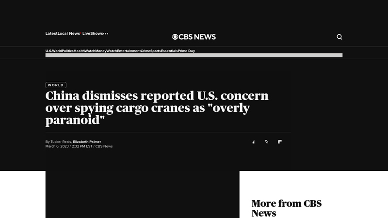 Image of China dismisses reported U.S. concern over spying cargo cranes as ...