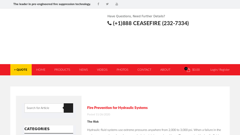 Image of Fire Prevention for Hydraulic Systems | Cease Fire