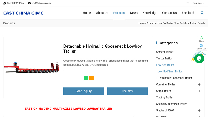 Image of China Lowboy Trailer CIMC Manufacturers, Suppliers, Factory