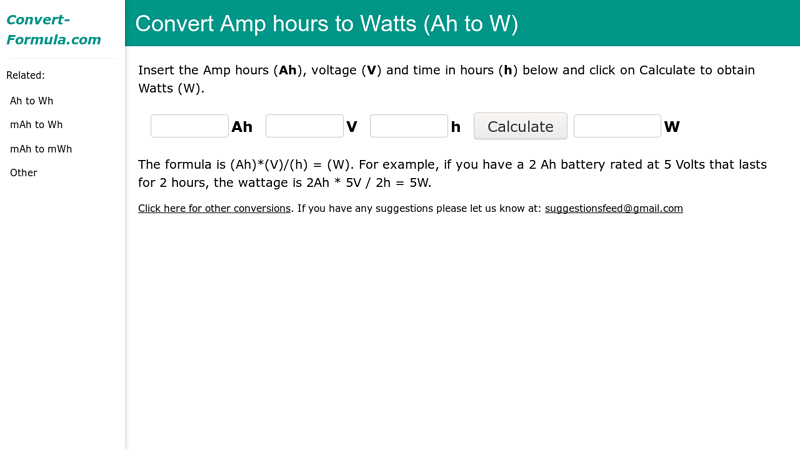 Image of Convert Amp hours to Watts (Ah to W)