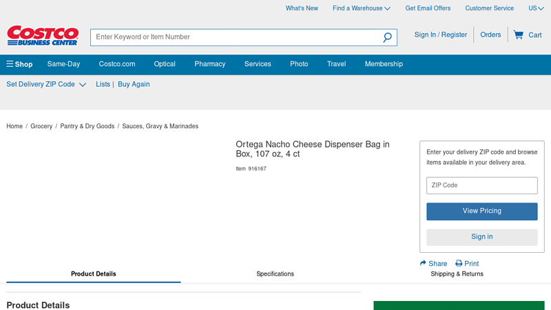 Image of Ortega Nacho Cheese Dispenser Bag in Box, 107 oz, 4 ct