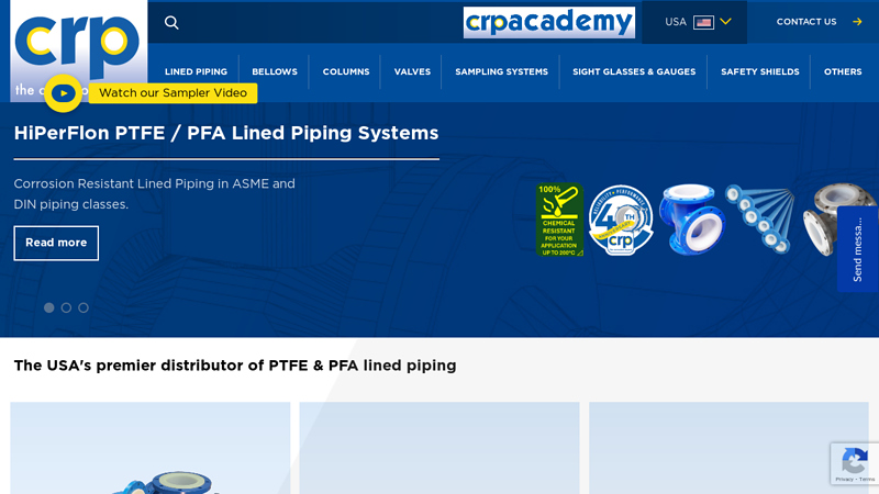 PTFE / PFA Lined Piping, Bellows, Valves & Samplers - CRP US; Home | CRP US | The Corrosion Expert