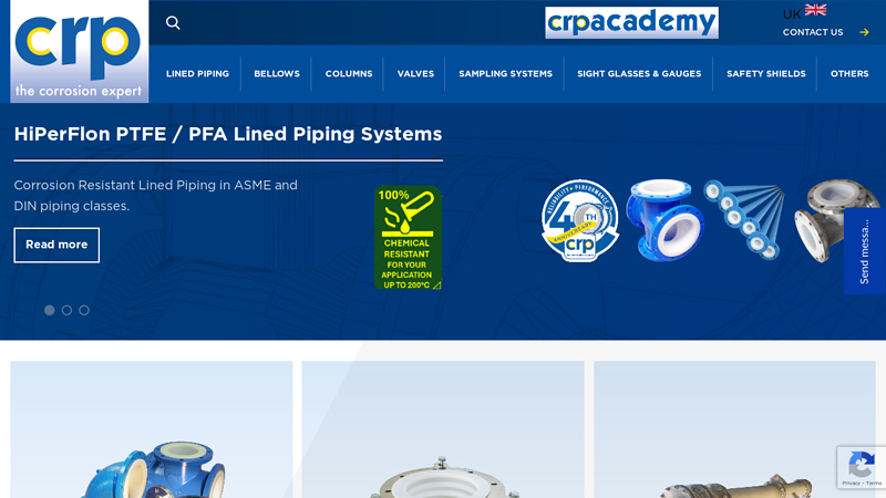 CRP UK | PTFE & PFA Lined Piping, Sampling Valves, Expansion Bellows; Home | CRP UK | The Corrosion Expert