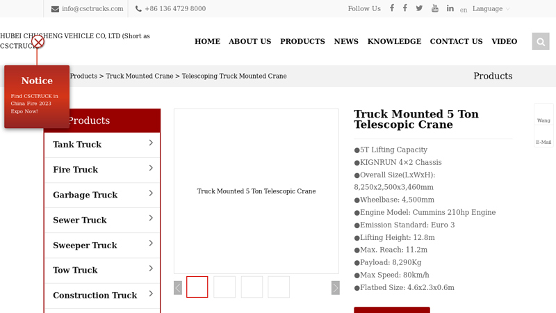 Image of China High Quality 10 Ton Telescopic Boom Truck Mounted Crane ...