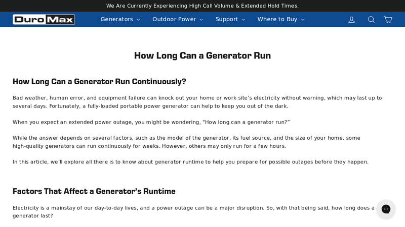 Image of How Long Can a Generator Run | DuroMax Power Equipment