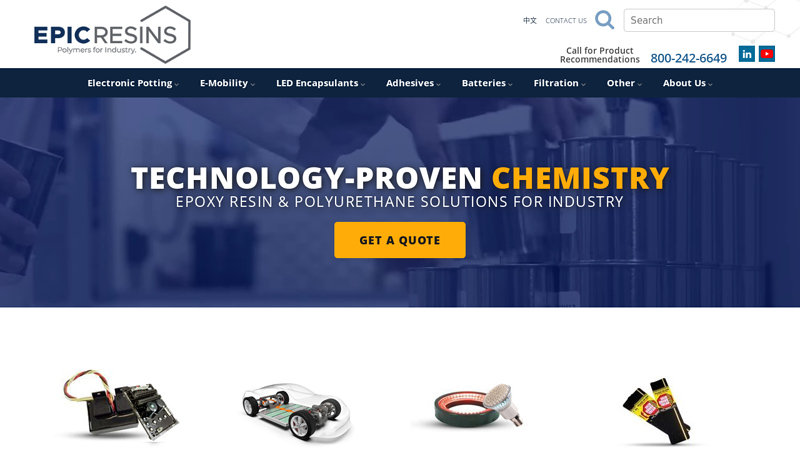 Epoxy Resin Manufacturer | Electronics Potting Compounds | Custom Epoxy Formulator | Polyurethane Adhesives | LED Encapsulants | Epic Resins - Manufacturer of Epoxy Resins and Polyurethane Compounds