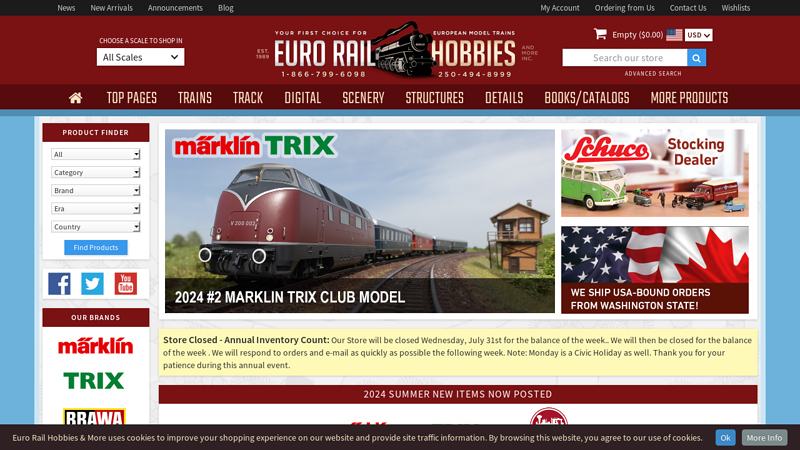 Marklin Trix Roco Fleischmann Faller at Euro Rail Hobbies & More