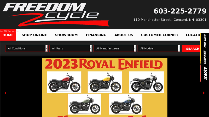 Shop Motorcycles, Snowmobiles, Dirt Bikes, ATVs, UTVs, & More at Freedom Cycle in Concord, NH