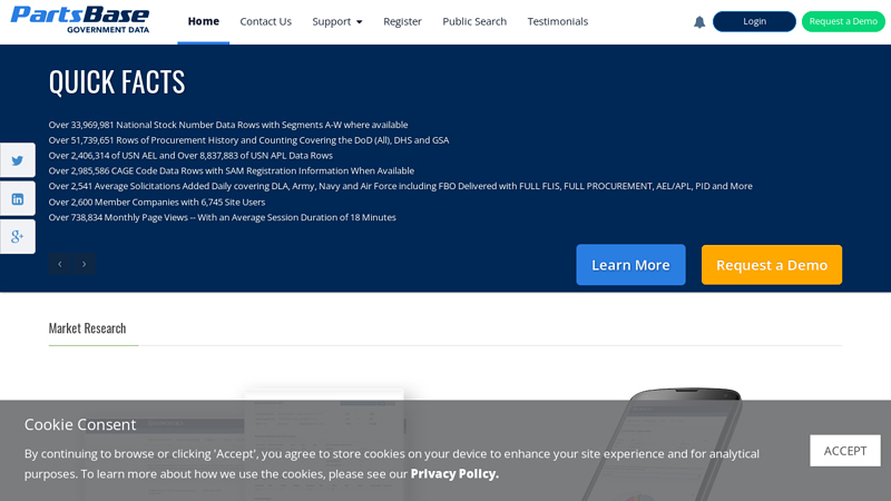 PartsBase Government Data - National Stock Numbers, CAGE Analytics and DoD Bidmatching