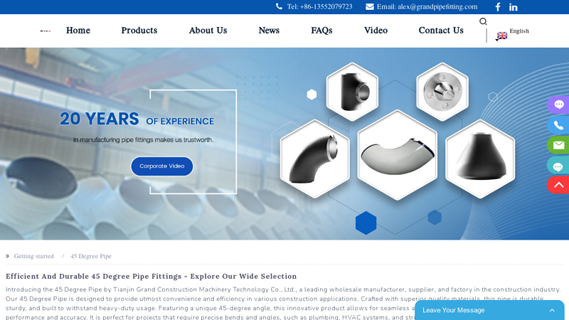 Image of Wholesale 45 Degree Pipe Manufacturer and Supplier, Factory | Grand