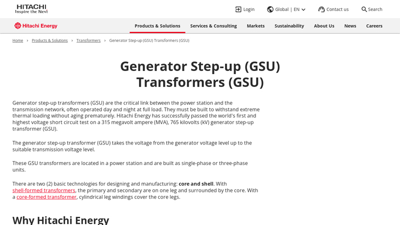 Image of Generator Step-up (GSU) Transformers (GSU) | Hitachi Energy
