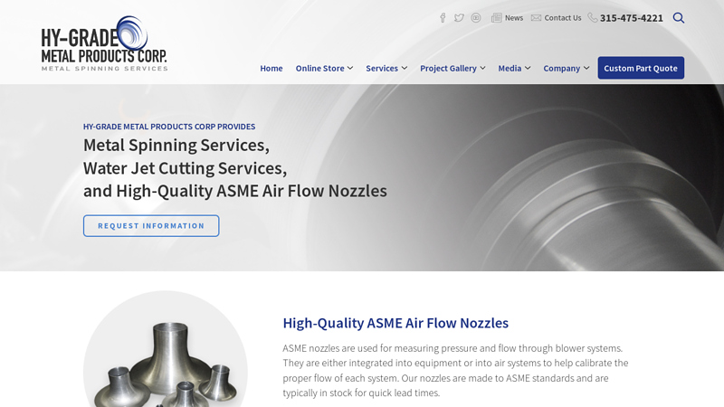 Metal Spinning & Water Jet Cutting C Syracuse, New York C Hy-Grade Metal Products Corp.