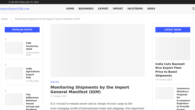 Image of Monitoring Shipments by the Import General Manifest (IGM)