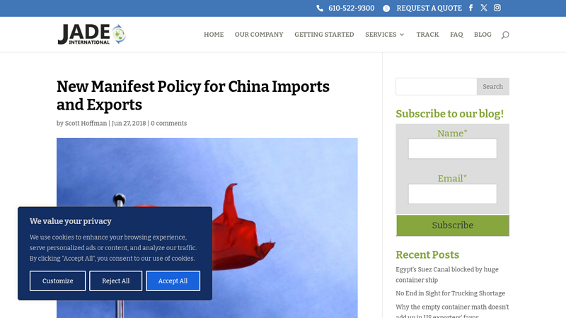 Image of New Manifest Policy for China Imports and Exports
