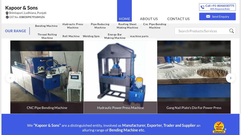 Kapoor & Sons - Manufacturer of Bending Machine & Hydraulic Press Machine from Ludhiana