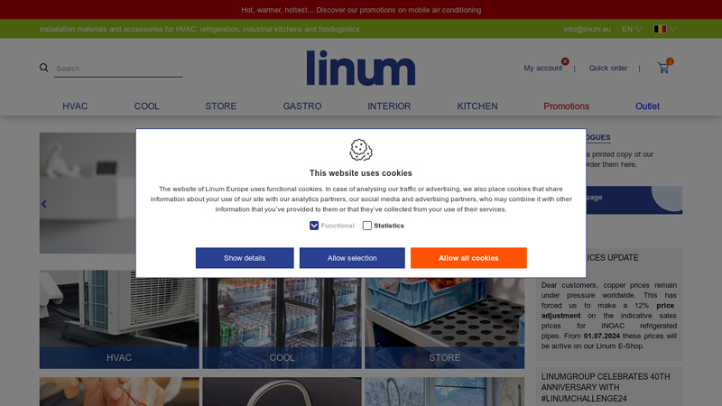 Installation parts HVAC, cooling, industrial kitchens, foodstores