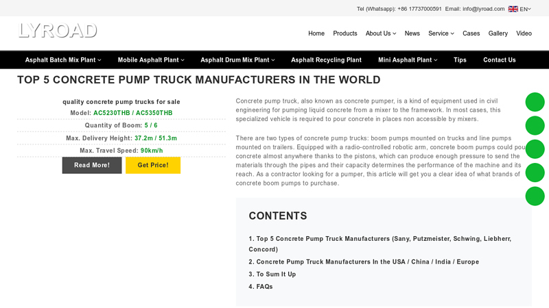 Image of Top 5 Concrete Pump Truck Manufacturers In The World