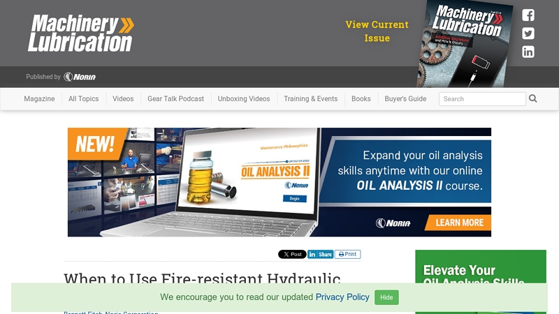 Image of When to Use Fire-resistant Hydraulic Fluids
