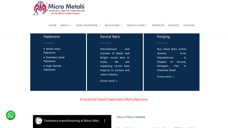 Steel Fasteners, Hex Head Bolts, Nuts and Threaded bars Manufacturer