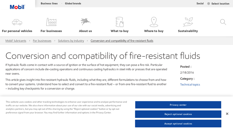Image of Conversion and compatibility of fire-resistant fluids | Mobil™