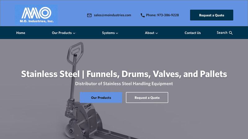 Stainless Steel | Funnels, Drums, Valves, Pallets, Bottles and Jars | M.O. Industries