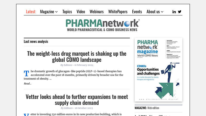 PHARMAnetwork - pharmaceutical CDMO business and contract pharma news - PHARMAnetwork magazine