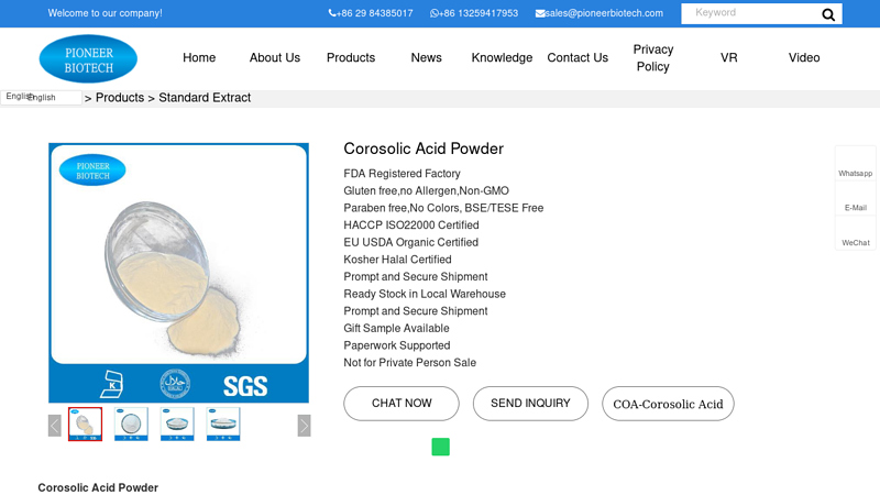Image of Corosolic Acid Powder Manufacturers, Suppliers, Factory
