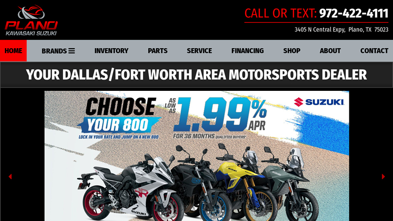 Motorcycle, Scooter, ATV Dealer near Dallas | Plano Kawasaki Suzuki Aprilia Moto Guzzi Vespa Genuine