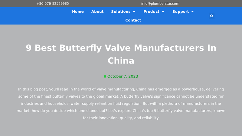Image of 9 Best Butterfly Valve Manufacturers In China