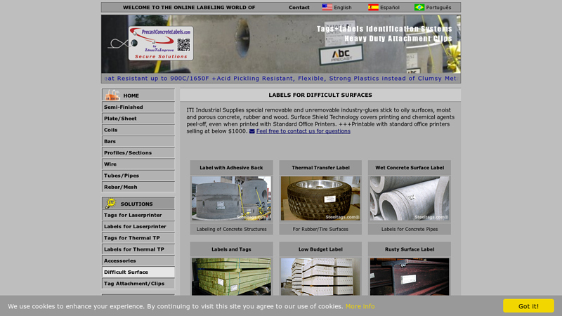 PrecastConcreteLabels.com Labels for Difficult Surfaces. Labels for Precast Concrete, Oily Surfaces, Wood/Timber and Tire/Rubber Labels