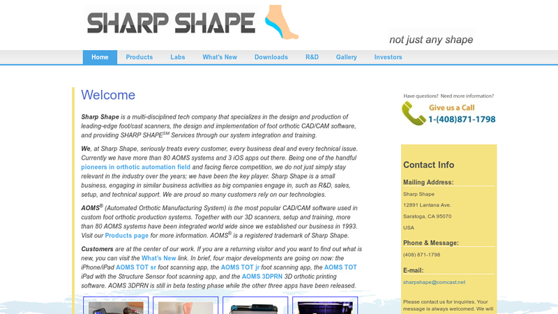 Sharp Shape C AOMS (Automated Orthotic Manufacturing System), CAD/CAM software, 3D Foot Scanners, and more