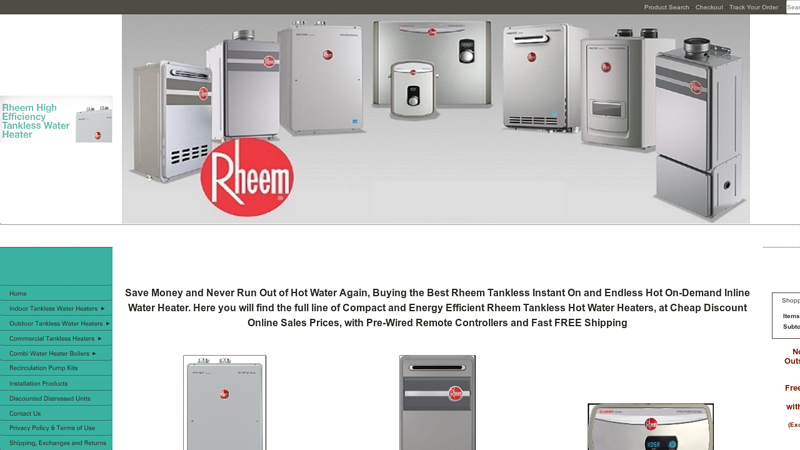 Energy Efficient Rheem Tankless On-Demand Hot Water Heaters, Best Instant On and Endless Hot Eco Friendly Rheem Tankless Inline Water Heaters, at Cheap Discount Online Sales Prices