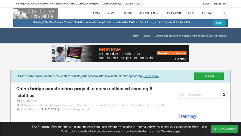 Image of China bridge construction project: a crane collapsed causing 6 ...