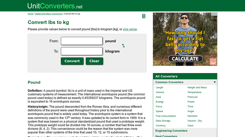 Image of Convert lbs to kg