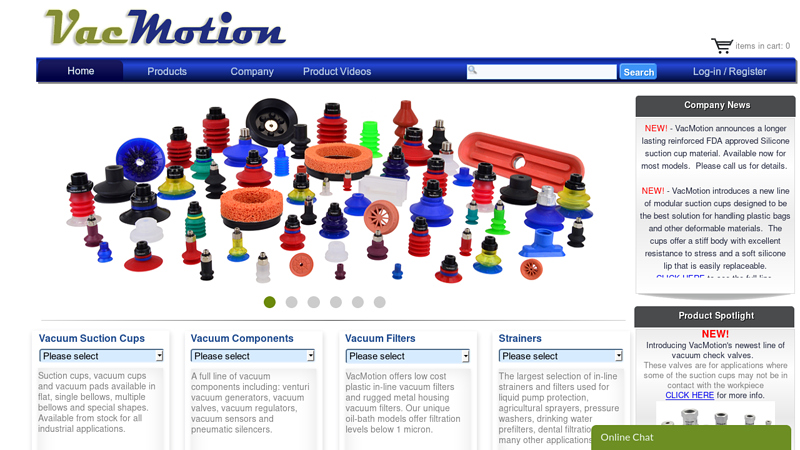 VacMotion USA Suction cups, vacuum cups, vacuum filters, in-line strainers & filters